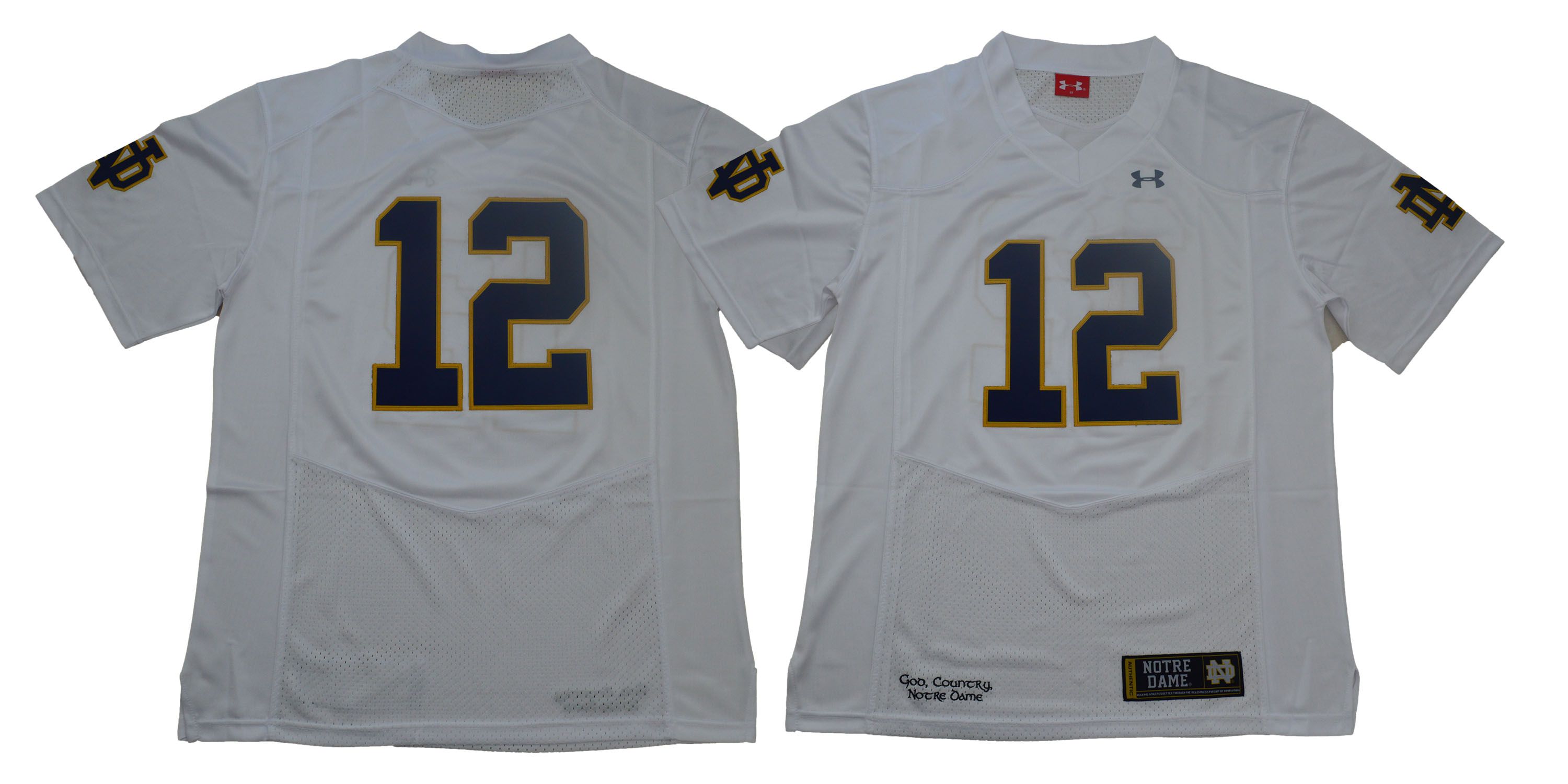 Men Norte Dame Fighting Irish 12 No name White Stitched NCAA Jersey